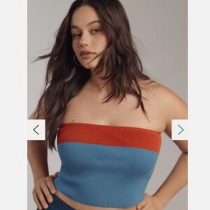 Anthropologie Maeve Knit Crop Blue And Red Color block Tube Top Size XL